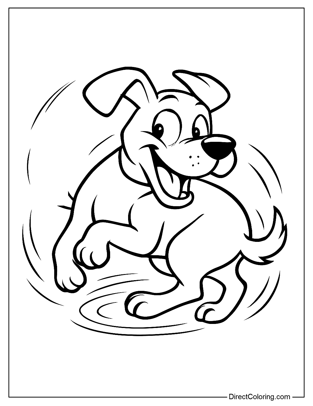 Dog Spins Around Catching Tail Coloring Page